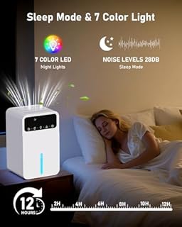 Deshumidificateur d air 1500ML, Déshumidificateur Portable, avec éclairage LED 7 couleurs, Dégivrage Automatique, Arrêt Automatique, Déshumidificateur Domestique