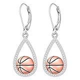 Pendientes de baloncesto para mujer, plata de ley 925, aretes colgantes de baloncesto, aretes deportivos con cierre de palanca, regalos para amantes del baloncesto