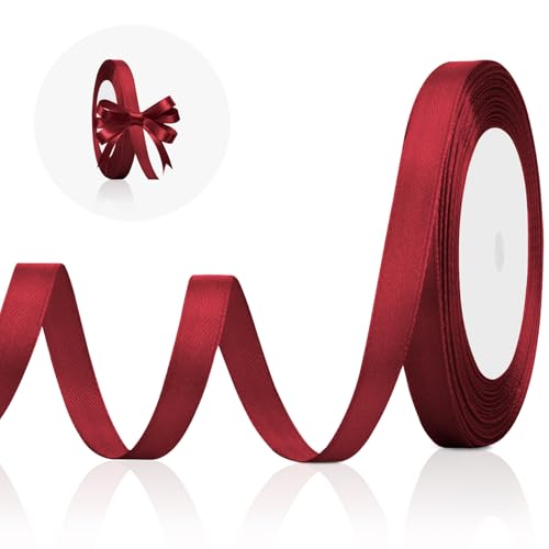 10mm Burgundy Ribbon for Gift Wrapping 22meters Dark Red Ribbon Thin for Burgundy Christmas Decorations Maroon Ribbons Thin Christmas Burgandy Ribon Wine Red Ribon DIY Grad Florist Xmas