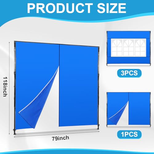 Vincreem 4 Pcs Canopy Sidewalls for 10x10 Canopy Frame Including 3 Pcs Sidewall with Window and 1 PC Canopy Door with Central Zipper for Easy Entry and Exit, 420d Oxford Pop up Canopy Tent, Blue by Vincreem - Image 2