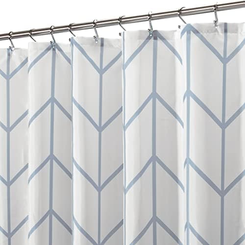 mDesign Luxury Shower Curtain  Cool Shower Curtain with Striped Pattern  Easy to Clean Bathroom Curtain  Mould-Free and Water-Repellent  White/Light Grey
