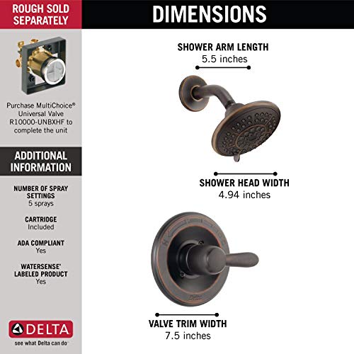 Delta Lahara 14 Series 5-Setting Shower Faucet Set, Oil Rubbed Bronze Shower Head and Handle Set, Valve Trim Kit, Venetian Bronze T14238-RB (Valve Not Included) by DELTA - Image 2