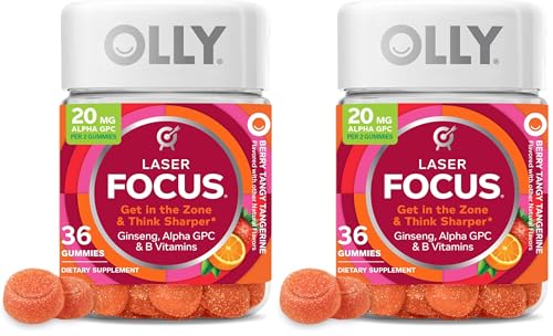 OLLY Laser Focus Gummy, Ginseng, Alpha GPC, B Vitamins, Berry Tangerine Flavor - 36 Count (Pack of 2)