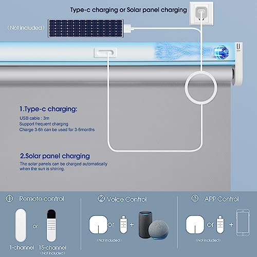 Grandekor Remote Control Motorized Blinds, Smart Motorized Roller Shade,100% Blackout Cordless Electric Shades,App And Voice Control, Type-C Charge,30X72 Grey #TOP4