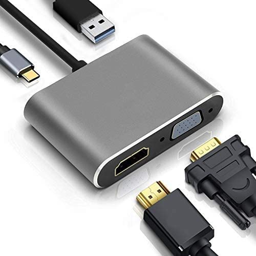 Image of USB HUB C to HDMI Adapter 4 in 1 USB C HUB with 4K HDMI, VGA, Type C & USB 3.0 Converter Charging Cable Port Adapter Compatible with 1080P, 1080I, 720P (RT4n1HD2)