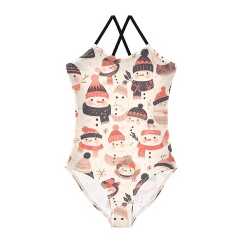 KLL Black White Christmas Snowman Toddler Girl 1-Piece Bathing Suit Summer Swimwear with Adjustable Straps Quick-Dry