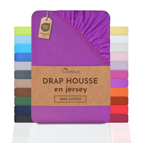 NatureMark Drap-Housse en Jersey – 100% Coton – Extensible, Respirant et Confortable – 180x200-200x200 cm, Lilas