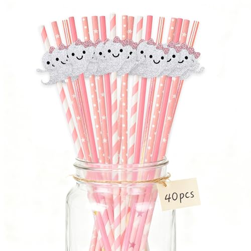 Pink Halloween Paper Straws with Glitter Ghost Decorations
