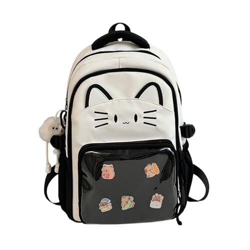 WANWEN Mochila Escolar Gatos Kawai, Mochila Escolar con Muchos Compartimentos Niñas Adolescentes, Impermeable y Ligera, Ideal para Niños y Adolescentes (Negro)