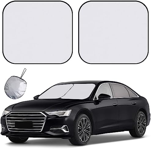 Windshield Sun Shade - 2 Piece Car Sun Shade Windshield, Foldable Car Shade Front Windshield with Reflective Fabric Blocks Sun and Keeps Your Vehicle Cool, for Most Sedans SUV and Trucks - Medium