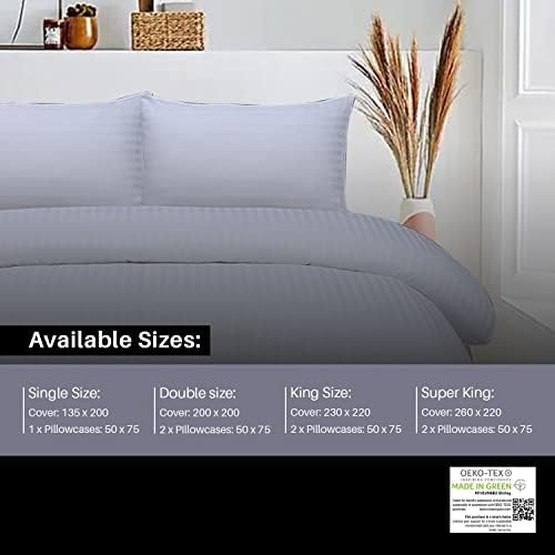 DTEX HOMES 300 Thread Count 100% Egyptian Cotton Satin Stripes Super King Duvet Cover Set Hotel Quality