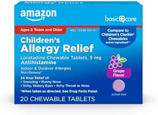 Amazon Basic Care Children's Allergy Relief, Loratadine Chewable Tablets, 5 mg, Grape Flavored, 20 Count