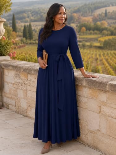 Image of PinkPatty Women's Plus Size V Neck 3 /4 Sleeve Boho Maxi Dress with Pockets