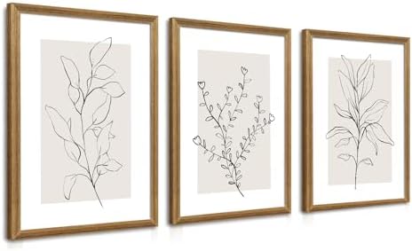 WRFON Framed Botanical Wall Art Set of 3, 12x16 Minimalist Line A...