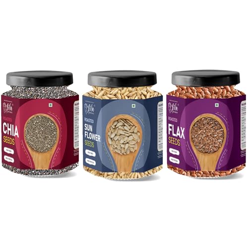 Image of LILA DRY FRUITS Roasted Chia Flax Sunflower Seeds Combo Pack 600 g (200g x 3) | Women Wellness Trio | Crunchy Seeds Mix for Daily Nutrition | Healthy Snack for Hair Skin & Gut Care Perfect for Gifting