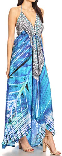 Image of Sakkas Lizi Womens Maxi High-Low Halter Handkerchief Long Dress Beach Party
