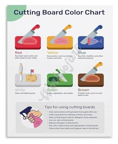 Restaurant Kitchen Cutting Board Color Chart Food Safety Guide Poster Wall Art for Commercial Food Prep Area(Framed,08x12inch(20