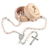 My First Rosary Baptism Gifts Rosary Catholic Keepsake Box for Baby Shower First Communion Christian Beads Gifting Set (Pink)