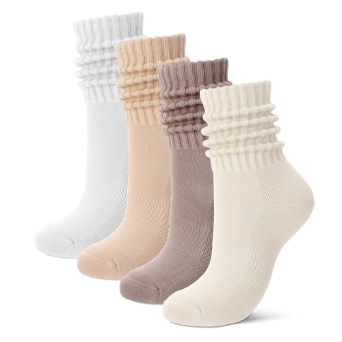 Zuimei 4 Pairs Slouch Socks for Women Scrunch Socks Mid Calf Socks