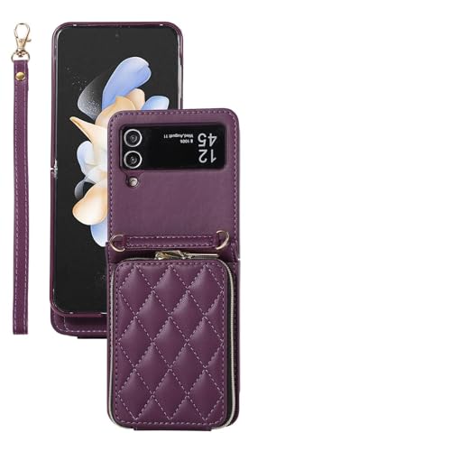 Protection Galaxy Z Flip 7 violet foncé étui portefeuille magnétique en cuir à rabat