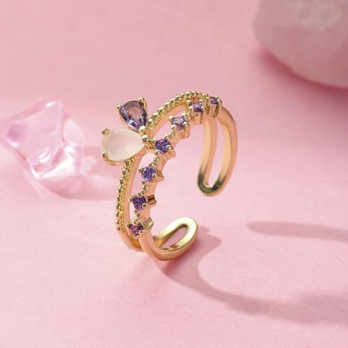 Image of SALTY Anti Tarnish Majestic Stone Crown Finger Ring for Women | Adjustable Fancy Jewellery Design | Fashion Accessories for Girls | Minimal Jewelry | Ideal for Gifting | Marriage, Birthday | Gift for Valentine Day