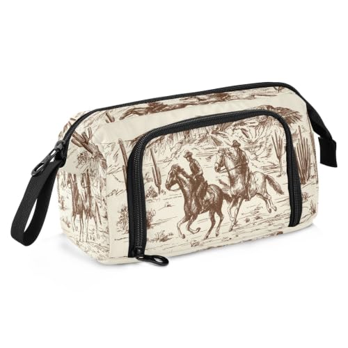 Image of Western Cowboys Print Pencil Case Pouch Big Capacity Pencil Bag Box Organizer Pen Case with Compartmens Stationery Organizer for Girls Boys Women School College Office