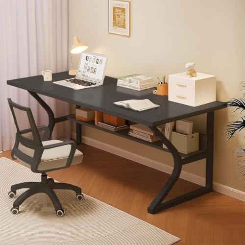 Image of Klaxon Wood and Metal Study Table with Open Shelf, 150 cm Computer Desk and Writing Table for Home Office and Students, Engineered Wood Top with Metal Frame, 1 Year Warranty, (Arko Black Ins)