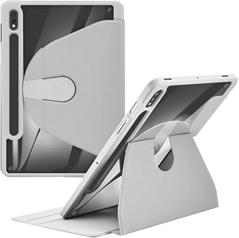 Rotating Case for Samsung Galaxy Tab S8 Plus 2022 / S7 FE 2021 / S7 Plus SM-T970 T975 T976 2020 12.4-Inch with Pencil Holder, 360 Degree Rotation Clear Back Cover, Auto Wake/Sleep Grey