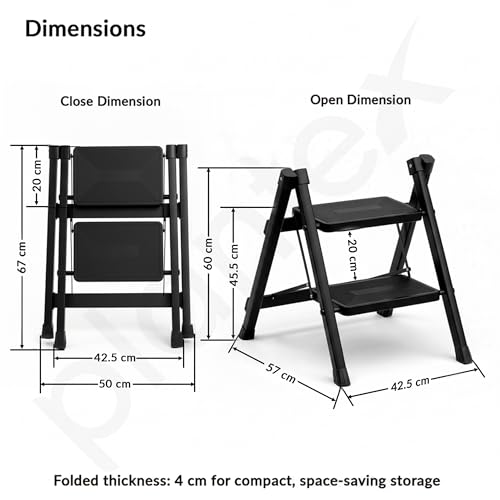 Image of Plantex Ladder for Home /GI Steel Foldable 2 Step Ladder /Wide Anti Slip 2 Step Ladder - (Black)
