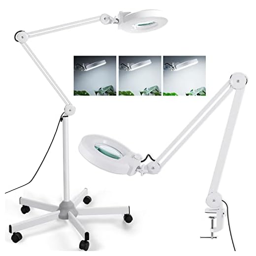 8X Magnifying Glass with Light and Stand, Veemagni Floor Lamp with 5-Wheel Rolling Base for Facials Lash Estheticians, 1,500 Lumens Dimmable LED Lighted Magnifier for Eyelash Extensions Reading Crafts