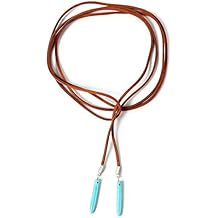 Turquoise Necklace, Vintage Lariat Necklace for Women Y necklace, Turquoise Choker Necklace with Leather Cord, Handmade Western Style Jewelry