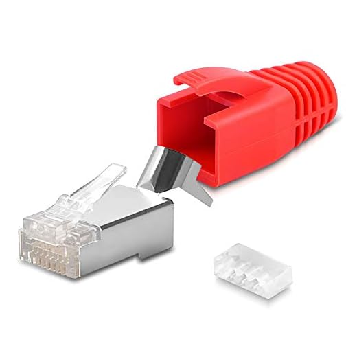 CAT 7 CAT 6 CAT 6A nätverkskontakt RJ45 nätverk plugg guldpläterade kontakter böjskydd tyll orange, färg: röd, kvantitet: 1 styck