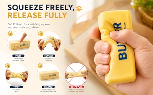Image of Butter Squishy Slow Rise Stress Relief Toy, Realistic Butter Stick Fidget Toy, Soft Squeeze Sensory Desk Toy for Kids Teens Adults, Portable 40g Novelty Gift (Butter Squishy)