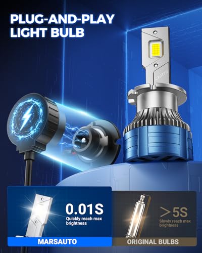Image of Marsauto D2S Bulbs, 6000K White 10X Brighter for HID Assembly D2S Xenon HID Bulb Replace 85122 66240 66040, Plug and Play Fog Light, Pack of 2