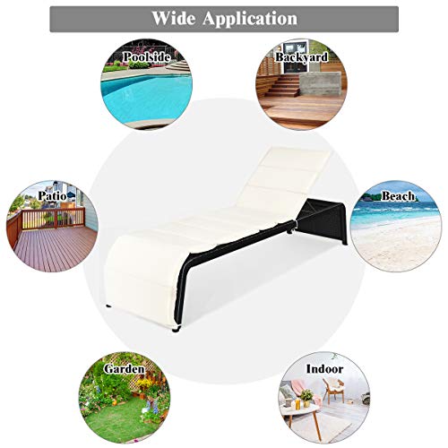 Tangkula Outdoor Chaise Lounge Chair, 5-Position Adjustable Rattan Recliner Chair W/Cushioned Seating And Adjustable Feet, Multifunctional Couch Furniture For Garden, Patio, Poolside (1, Off-White) #TOP6