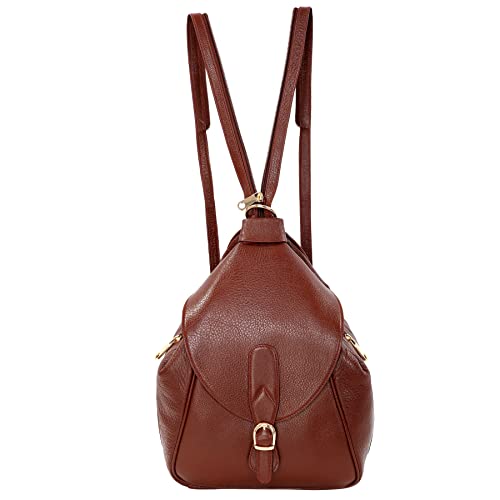 Image of RICHSIGN LEATHER ACCESSORIES 2 In1 Full Grain Natural Leather Backpack & Shoulder Handbags For Women Office (Dimension-L-9 X H-12 X W- 5 Inch) Weight- 0.6 KG / 600 GR.