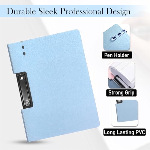 Image of GLUN Documents Paper Files Folder, Pack of 2 Hazy Pink & Blue Colour Document Organiser Folder with Holding Clamp for School, Home & Office
