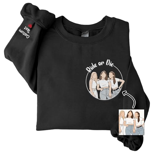 Custom Embroidered Sweatshirt – Custom Picture for Couples, Family, or Friends – Style 3