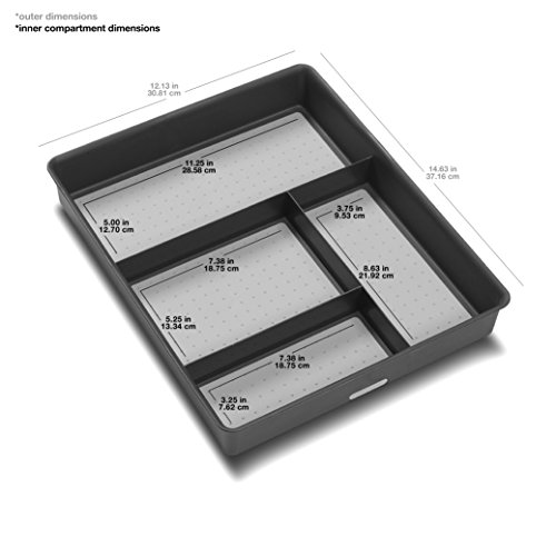 Madesmart Classic 4-Compartment Drawer Organizer Gadget Tray, Plastic Multipurpose Storage Bin For Drawers, Granite #TOP2