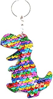 CrownOfRibbons Dinosaur keyring in rainbow sequins, schoolbag accessory, boys pocket money toy