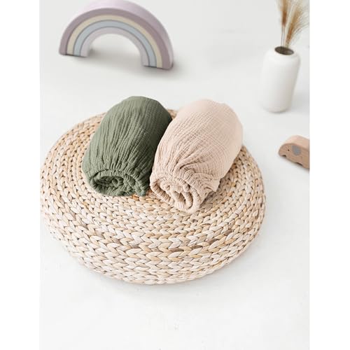 Image of MairMore Muslin Bassinet Sheets for Babies - Soft & Breathable 100% Cotton Fitted Sheets for Oval, Rectangle, Hourglass Bassinet Mattress Pads, 2-Pack (Ivory & Pink)