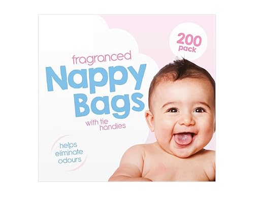 FAQRAH Pack of 200 Baby Fragranced Scented Nappy Bags with TIE Handles Disposable Sacks
