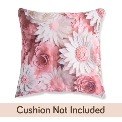 Image of HOKIPO 'Nature Muse 7D' Premium HD Printed Holland Velvet Sofa Cushion Cover | 16x16 Inch (40x40 cm) | Pack of 2, Blush Bouquet (IN-923-D6*2)