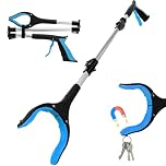 36" 91CM Foldable Litter Picker Grabber Stick, Heavy Duty Long Reach Reacher with Magnetic Tip, 360° Rotating Anti-Slip Jaw, Lightweight Rubbish Pick Up for Adults Elderly Disabled, Blue Silver