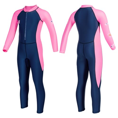 Image of Kids Full Body Swimsuit One piece Long Sleeve Wetsuit Skin Sun Protection Sunsuit Swimwear for Girls S Size