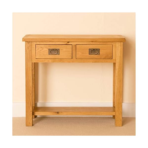 RoselandFurniture Lanner Oak Console Table with Storage | Large Traditional Rustic Waxed Solid Wood 2 Drawers Telephone Table for Hallway or Living Room - Image 3
