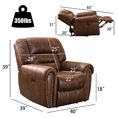 Anj Electric Recliner Chair W/Breathable Bonded Leather, Classic Single Sofa Home Theater Recliner Seating W/Usb Port (Nut Brown) #TOP1