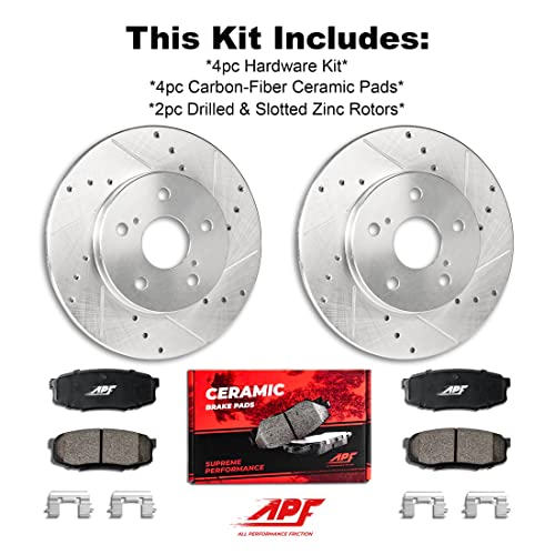 Apf All Performance Friction - Front Half Brake Kit Compatible For Honda Accord 2003-2012 Zinc Drilled And Slotted Rotors With Carbon Fiber Pads #TOP2