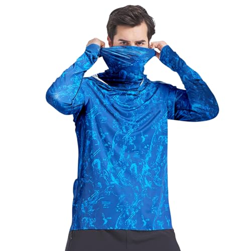 Sun Shirt with Mask UPF 50+ Men's Fishing Long Sleeve Hooded Rash Guard Hiking Running UV Protection Cooling Hoodies