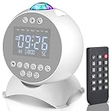 Fansbe Tech Kids Alarm Clock Star Projector, Galaxy Night Light Projector Kids, Bluetooth Speaker Alarm Clock Bedroom 14 White Noise Sounds 21 Projection Snooze Auto-Off Timer Remote Control, White